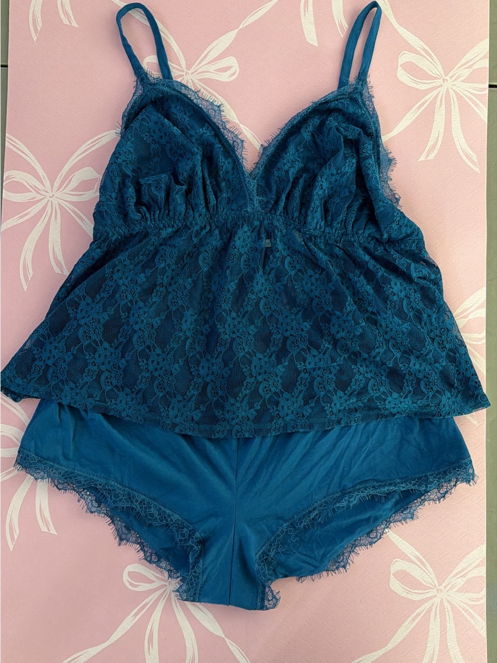 Adore Me Teal Lace Camisole & Short Sleep Set
